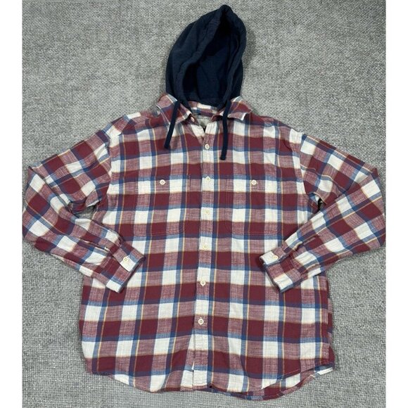 American Eagle Flannel Mens Medium Plaid Detachable Hood Grunge - Picture 3 of 9